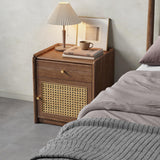 ETACHI Stylish Nightstand Side Table with Hidden Safe, Ash Wood Bedside Table with Gun Safe for Pistol, Protect Your Pistal and Valuables (Brown) ETACHI