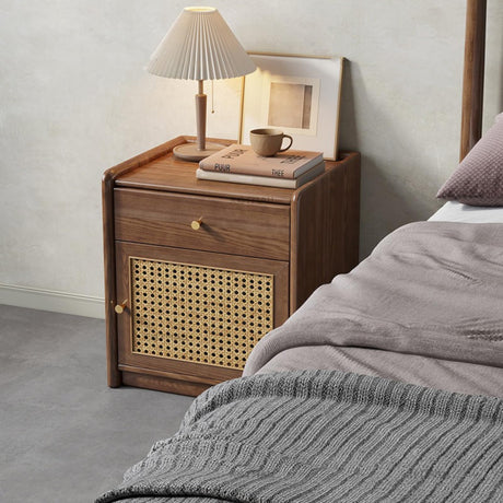 ETACHI Stylish Nightstand Side Table with Hidden Safe, Ash Wood Bedside Table with Gun Safe for Pistol, Protect Your Pistal and Valuables (Brown) ETACHI