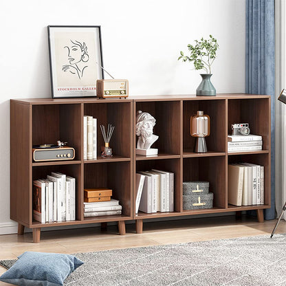 IOTXY 2-Tier Freestanding Wooden Cube Bookcase in Walnut - WoodArtSupply