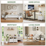 Somdot White Nightstand with Charging Station and LED Light for Bedroom, 2 Drawers Dresser with Fabric Bins for Bedside Kids Dorm Room Closet Laundry Entryway, White Leather Somdot