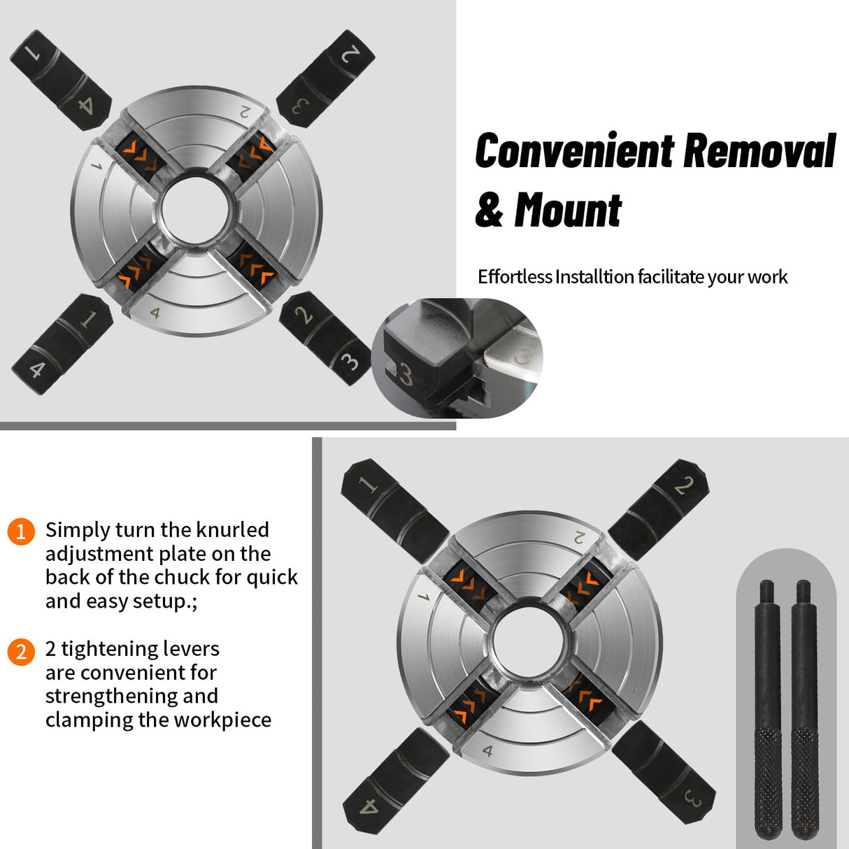 3 inch Mini Wood Lathe Chuck,4-jaw Self-Centering Lathe Chucks for Woodturning with 1 x 8TPI Thread,for Woodworking Lathe Tools HAowosi