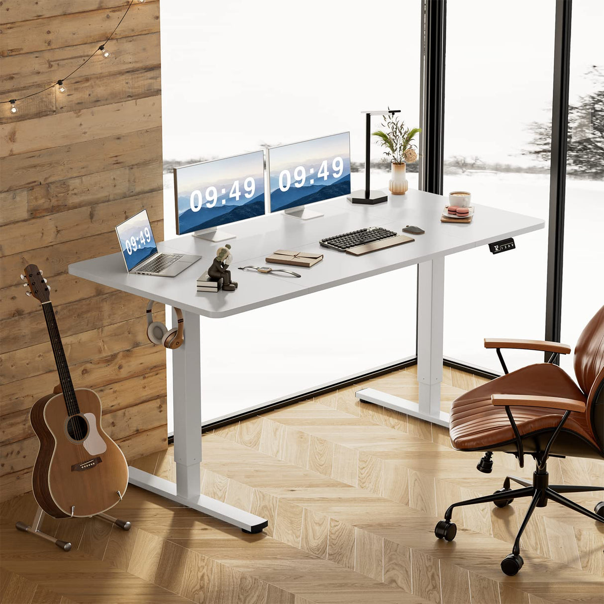 Furmax Electric Height Adjustable Standing Desk Large 63 x 24 Inches Sit Stand Up Desk Home Office Computer Desk Memory Preset with T-Shaped Metal Bracket, White Furmax