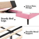 Gruwans Twin Size Bed Frames with Wingback Headboard Easy Assemnly Platform Bedframe, Sturdy Wooden Slat Support No Box Spring Needed, Pink Velvet Gruwans