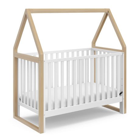 Storkcraft Orchard 5-in-1 Convertible Crib (White with Driftwood) – GREENGUARD Gold Certified, Canopy Style Baby Crib, Converts from Crib to Toddler Bed, Daybed and Full-Size Bed Storkcraft