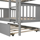 MERITLINE Bunk Bed Full Over Full, Wood Bunk Bed with Twin Size Trundle Bed and Ladder, Space Saving Design Bedroom Furniture (Gray) MERITLINE