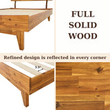 Bme Caden 15-Inch Adjustable Headboard Queen Bed Frame - Mid-Century Retro Acacia Wood, No Box Spring Needed Bme