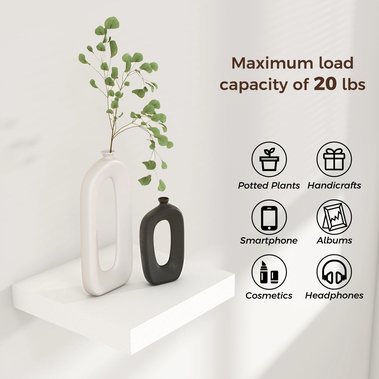 Square Floating Shelves for Wall, 8"W x 8"D x 1.3"H, 3 Pack of Small Wall Mounted Engineered Wood Shelves with Invisible Brackets for Living Room, Bedroom, Bathroom, Kitchen Decor and Storage, White Venusmiles