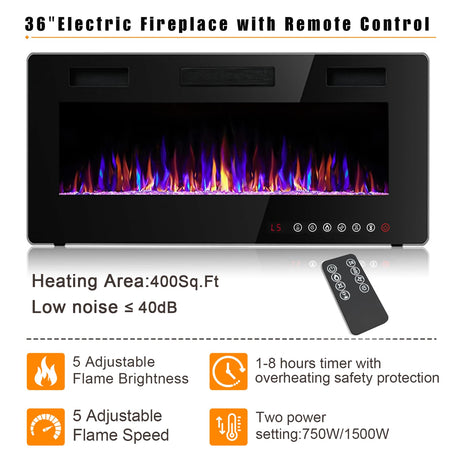 BOSSIN Fireplace TV Stand with 36" Electric Fireplace, LED Light Entertainment Center with Storage Cabinet for TVs up to 80 inch, Media TV Console with Modern Wood Texture,70 inch Gray BOSSIN