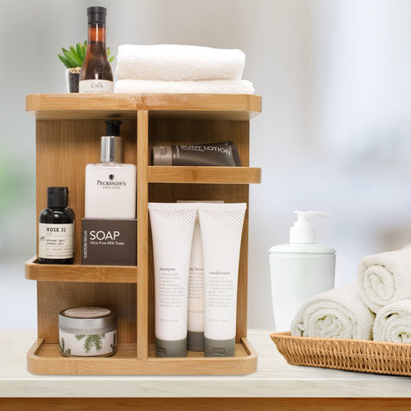 Sorbus 360° Makeup Organizer - Bamboo Wood Make Up Storage Carousel for Cosmetics, Skin Care Rotating Makeup Organizer for Vanity, Bathroom Storage Sorbus