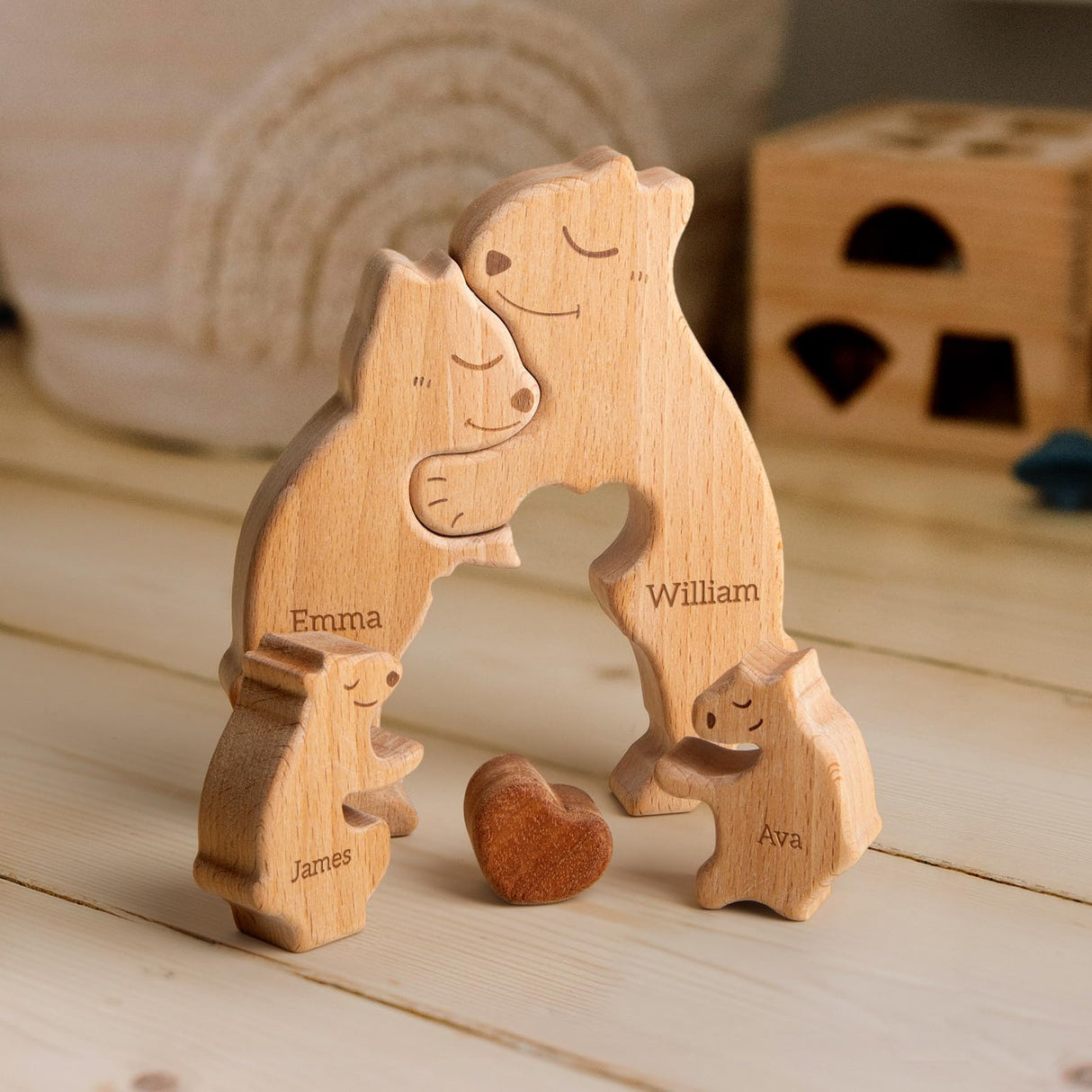 Customizedbee Wooden Bears Family Puzzle, Personalized Jigsaw Puzzles for Adults Kids, Family Decor for Mom, Woody Sculpture, Housewarming Gifts for Parents Couple Customizedbee