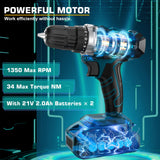 Tool Kit with 21V Cordless Drill - Sundpey 255-PCs Portable Complete General Basic Home and Auto Repair Tool Set with Drawer for Handyman & Diyer & Homeowner - Power Drill with 2 x 2.0Ah Batteries Sundpey