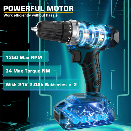 Tool Kit with 21V Cordless Drill - Sundpey 255-PCs Portable Complete General Basic Home and Auto Repair Tool Set with Drawer for Handyman & Diyer & Homeowner - Power Drill with 2 x 2.0Ah Batteries Sundpey