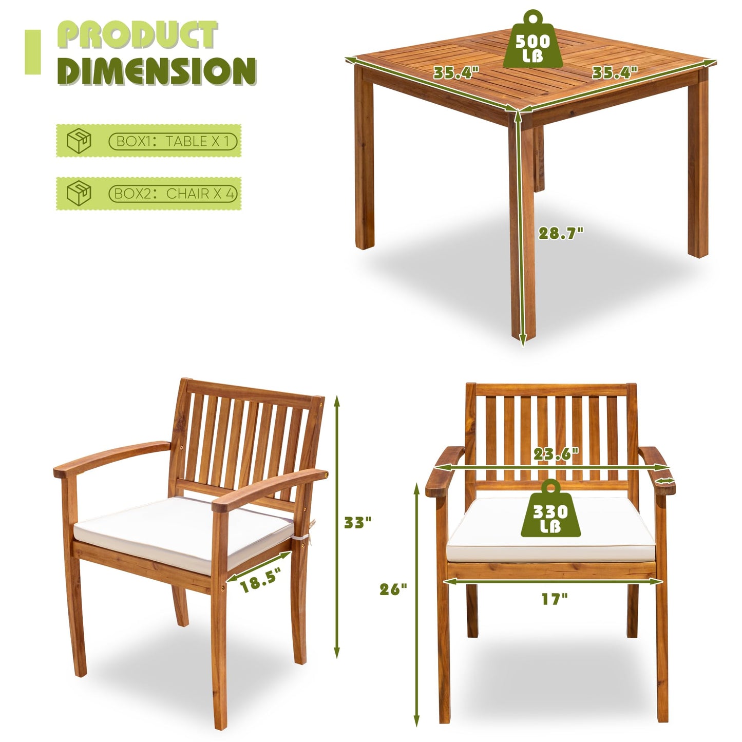 Flamaker 5 Piece Outdoor Dining Set Acacia Wood Patio Table and Chairs with Soft Cushions Patio Furniture for Deck, Backyard, Garden - WoodArtSupply