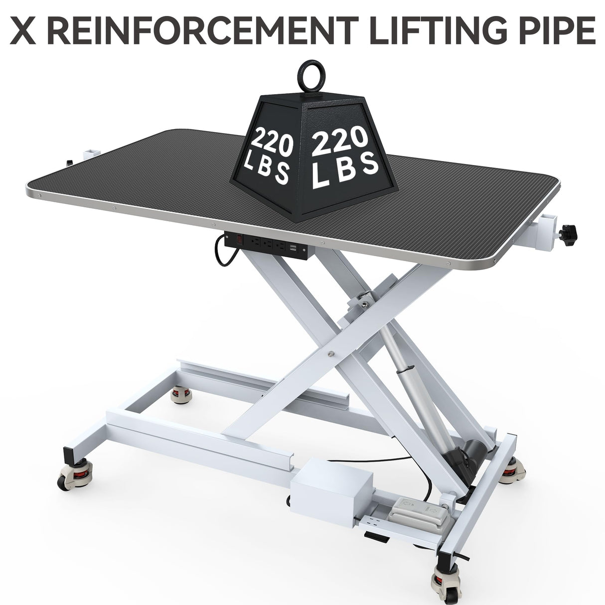 DWVO 49'' Electric Dog Grooming Table, Heavy Duty Adjustable Pet Grooming Table w/Leveling Wheels, Grooming Arm, Anti-Slip Top & Tool Organizer, Professional Dog Grooming Station (White, 49inch) DWVO