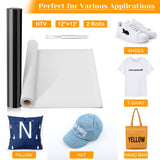 12" x 24ft Heat Transfer Vinyl Rolls, Flasoo 2 Rolls Black and White HTV Iron on Vinyl for Shirts, Compatible with Cricut, Cameo, Heat Press Machines, Sublimation (12 Inches by 12 Feet Per Roll) Flasoo