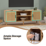 Modern TV Stand for 65 Inch TV, Entertainment Center with 2 Storage Cabinets and Adjustable Shelf, Solid Wood Feet, 4 Cord Holes, Groove Wave Media TV Console Table for Living Room Bedroom (Natural) Generic