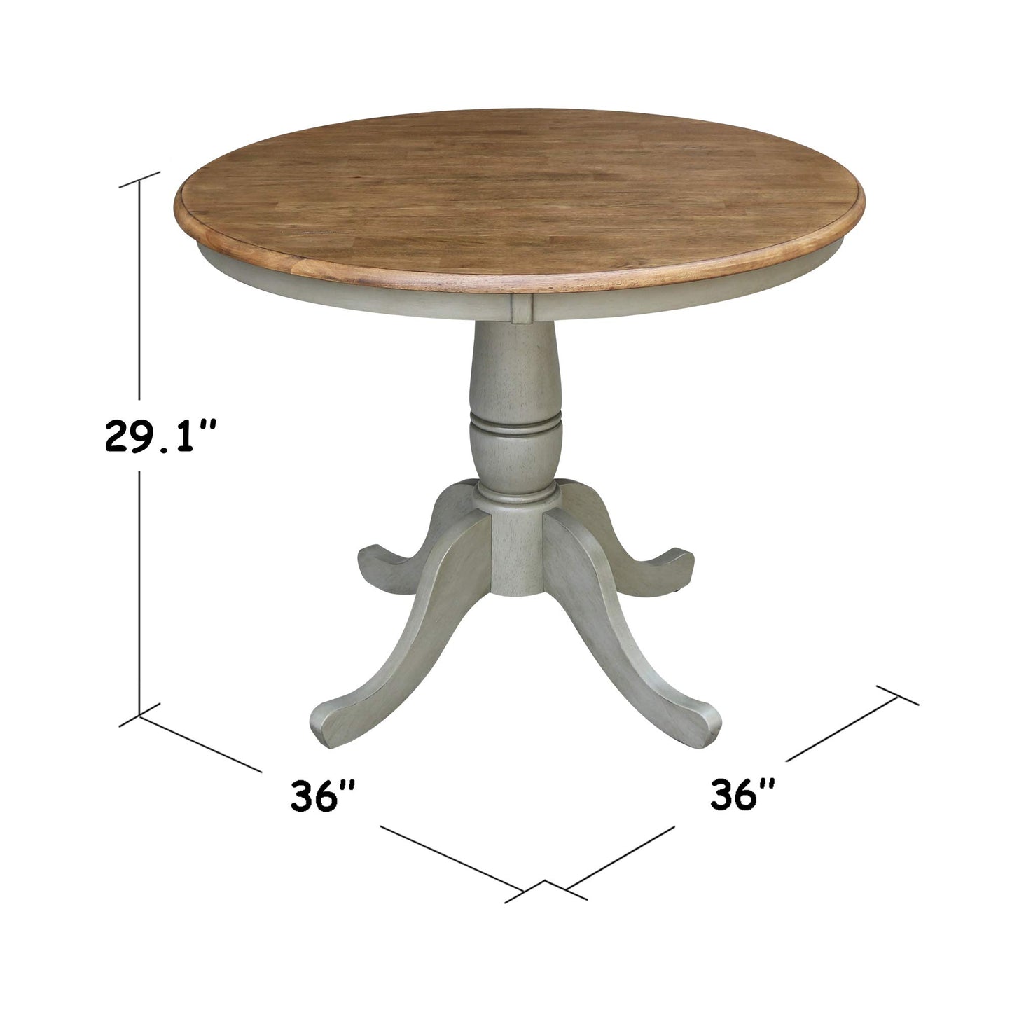 IC International Concepts International Concepts 36-inch Round Top Pedestal Dining Height Table, Distressed Hickory/Stone