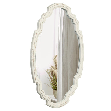 Sintosin Vintage Sculpted Oval Mirrors for Wall Decor 24 inch, Distressed White Ornate Accent Wood Oval Bathroom Mirror Vanity, Rustic Wall Mounted Mirrors, Farmhouse Mirrors for Living Room Sintosin