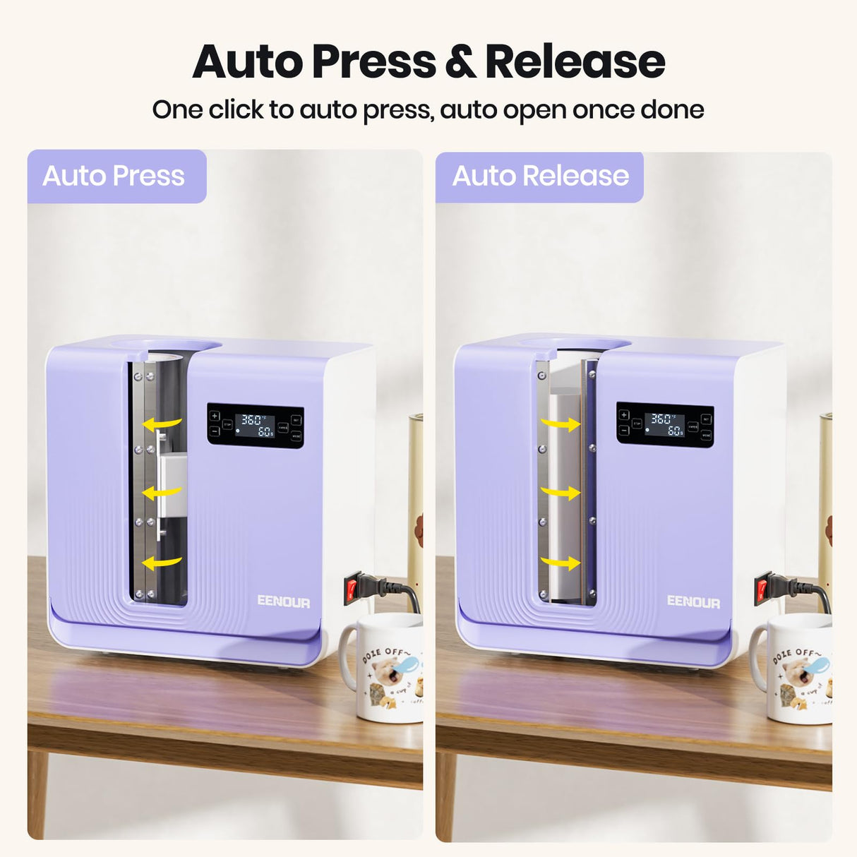 EENOUR Fully Auto Tumbler Heat Press Machine, Auto Rotate Tumbler Press, Pressure Setting Mug Heat Press for Seamless Print, Even Heating Cup Press, for 2.55"-3.74" Sublimation Tumblers, Mugs, Glasses EENOUR