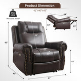 HAOMARKETS Classic Oversized Power Recliner Chair with with Rivets, Breathable Faux Leather Electric Recliner with USB Port, Overstuffed Reclining Sofa for Living Room, Dark Brown HAOMARKETS