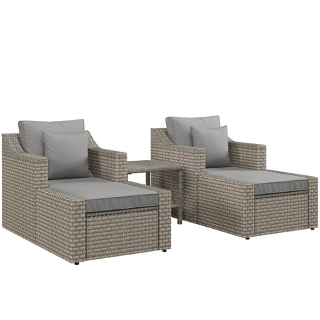 Outsunny 5 Piece Patio Furniture Set, All Weather PE Rattan Conversation Chair, and Ottoman Set with Coffee Table, Cushions & Pillows Included for Balcony, Porch, Deck, Pool, Lawn, Gray Outsunny