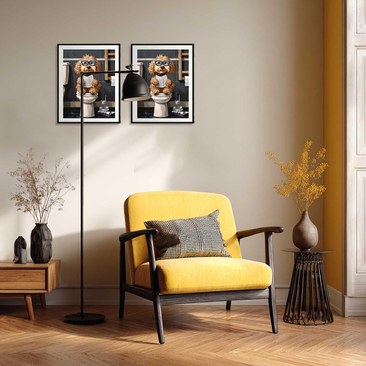 Cawpom Animals Paint by Numbers Kit for Adults, Dogs Paint by Number, Funny Bathroom Acrylic Painting, Animal in Bathroom Wall Art, Home Restroom Toilet Wall Decor(12x16 Inch, 2 Pack Without Frame) Cawpom