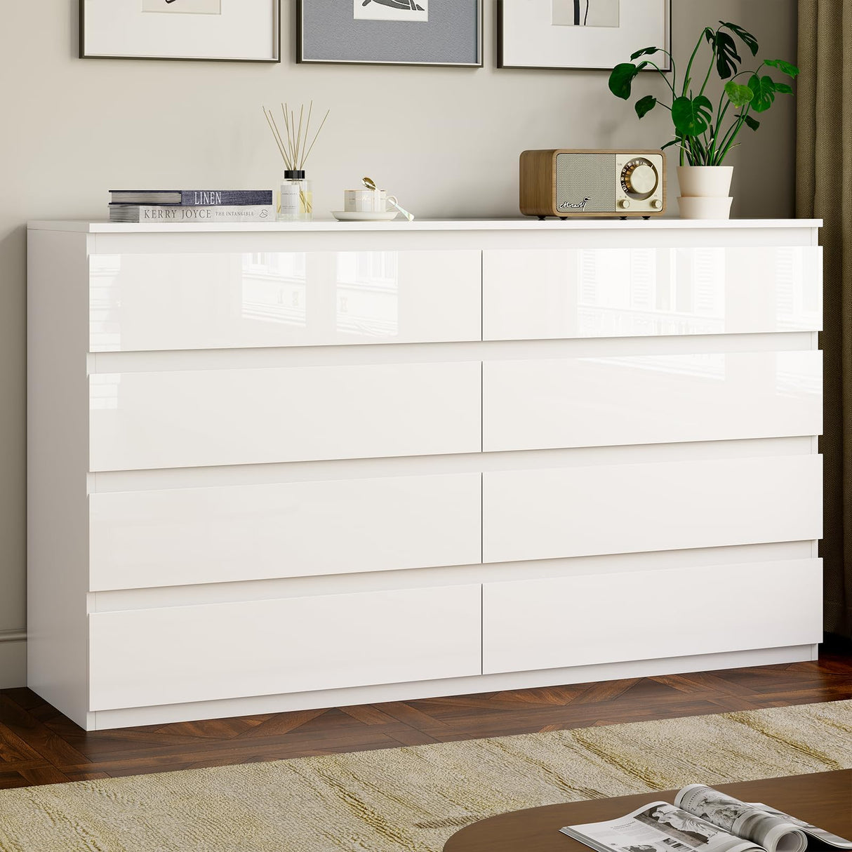 OtterOasis White Wood Dresser for Bedroom, 8 Drawer Dressers for Clothes Storage, Modern Dresser with Wide Drawers, Wide Wooden Chest Drawers for Living Room, Entryway, TV Stand(55" W x15.4 Dx32.3 H) OtterOasis