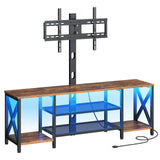 HOOBRO TV Stand with Mount and Power Outlet, LED Entertainment Center with Swivel Mount for 32/45/55/60/65/70/75 inch TVs, 3-Tier Storage Shelf for Living Room, Bedroom, Rustic Brown BF46UDDS01 HOOBRO