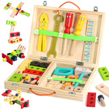 TONZE Kids Tool Set Wooden Toddler Tools Montessori Toys for 3 4 Year Olds, 34 PCS Educational STEM Construction Toys Pretend Play Toddler Tool Set Birthday Gift for Age 3-4 Boys & Girls TONZE