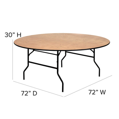 Flash Furniture Furman 6' Round All-Occasion Wood Folding Event Table, Foldable Round Portable Banquet Table with Wooden Top, Natural/Black - WoodArtSupply