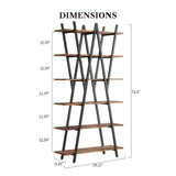 LIKEMET 74 Inch Industrial Tall Bookshelf, 6 Tier Bookshelf, Free Standing Open Book Shelves Storage Display Shelf, Book Shelf for Living Room, Home Office, Rustic Brown LIKEMET