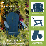 GREENVINES Adirondack-Chairs-with-Ottoman | Set of 2 | Folding | Retractable-Footrest | HDPE Plastic | All Weather Fire Pit Chair | Cup Holders | Blue | for Outdoor Poolside GREENVINES