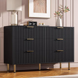GarveeHome Fluted 6 Drawer Dresser for Bedroom, 47.2 in Wide Modern Chest of Drawers with Deep Drawers, Large Double Dresser TV Stand, Wooden Organizer for Living Room, Hallway, Kids Room, Black GarveeHome