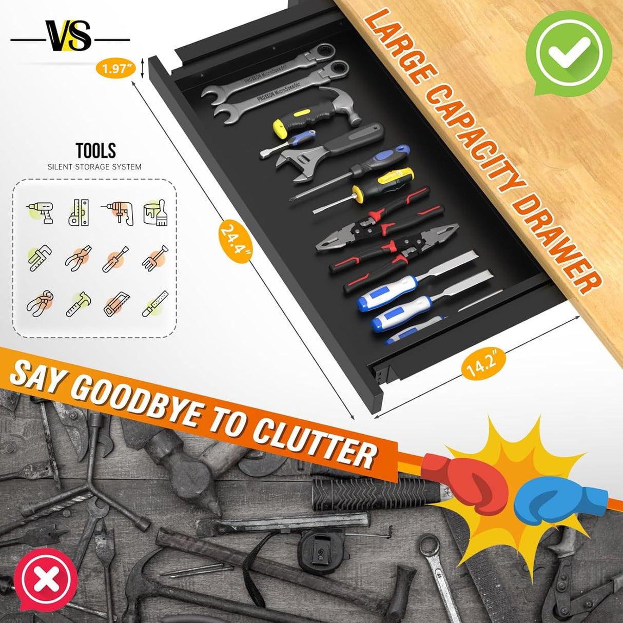Pelnuies 48" Work Bench with Wheels, Adjustable Height Workbench with Drawers, Heavy-Duty Oak Wood Work Table with Power Outlets, 2000 LBS Capacity Workstation for Garage, Workshop, Office, Home Pelnuies