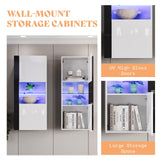 AMERLIFE 3 Piece Modern Wall Unit Entertainment Center Set, High Gloss 70" Fireplace TV Stand with 36" Electric Fireplace, 2 LED Wall Cabinets with Storage for Living Room, White AMERLIFE