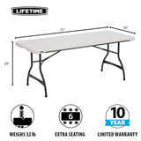 Lifetime 80306 Commercial Stackable Folding Table, 6', White Lifetime