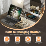 BROTTAR Large Vanity Desk with Mirror and Lights, Farmhouse Makeup Vanity with Wireless Charging Station, White Dressing Table with 2 Drawers & Storage Cabinet for Bedroom, Dressing Room BROTTAR