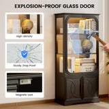 Lareth Display Cabinet with Glass Doors, 69 in Tall Bookcase with LED Lights, Curio Storage Cabinet|Kitchen Pantry Cabinet, 5 Tier Glass Display Case for Living Room, Home Office, Black Lareth