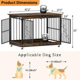 COZPAW Dog Crate Furniture, 48 Inch Dog Crates for Medium/Large Breed, Farmhouse Wood Metal Kennel Indoor Heavy Duty Pet Cage with Caster Wheels (Brown) COZPAW