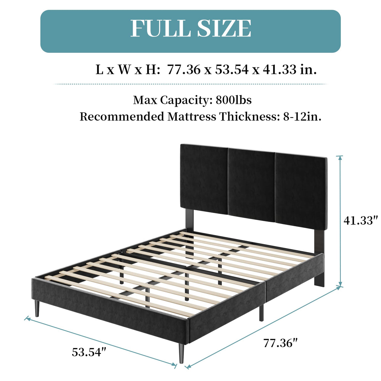 IOILORI Full Size Bed Frame with Headboard, Vertical Channel Tufted Heavy Duty Full Size Bed Frame, No Box Spring Needed, Easy Assembly, Metal Platform Bed Frame, Black IOILORI