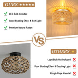 SineRise Rattan Ceiling Light Fixtures (12-Inch, LED Bulb Included), Hand-Woven Boho Flush Mount Ceiling Light, Rattan Chandelier for Hallway Kitchen Farmhouse Foyer Entryway Living Room(Gold) SineRise