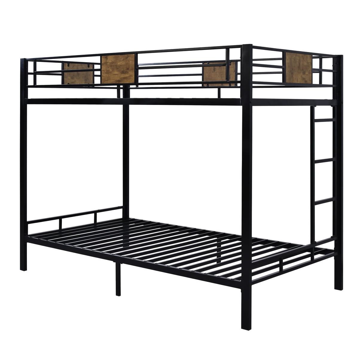 Allewie Black Twin Over Twin Bunk Bed with Rustic Wood Accents and Sturdy Metal Frame Allewie