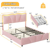 FORABAMB Full Size Bed Frame with 4 Drawers, Upholstered LED Bed Frame with Adjustable Flowers Headboard, Platform Bed Frame Full Size with Wooden Slats Support, No Box Spring Needed, Pink FORABAMB