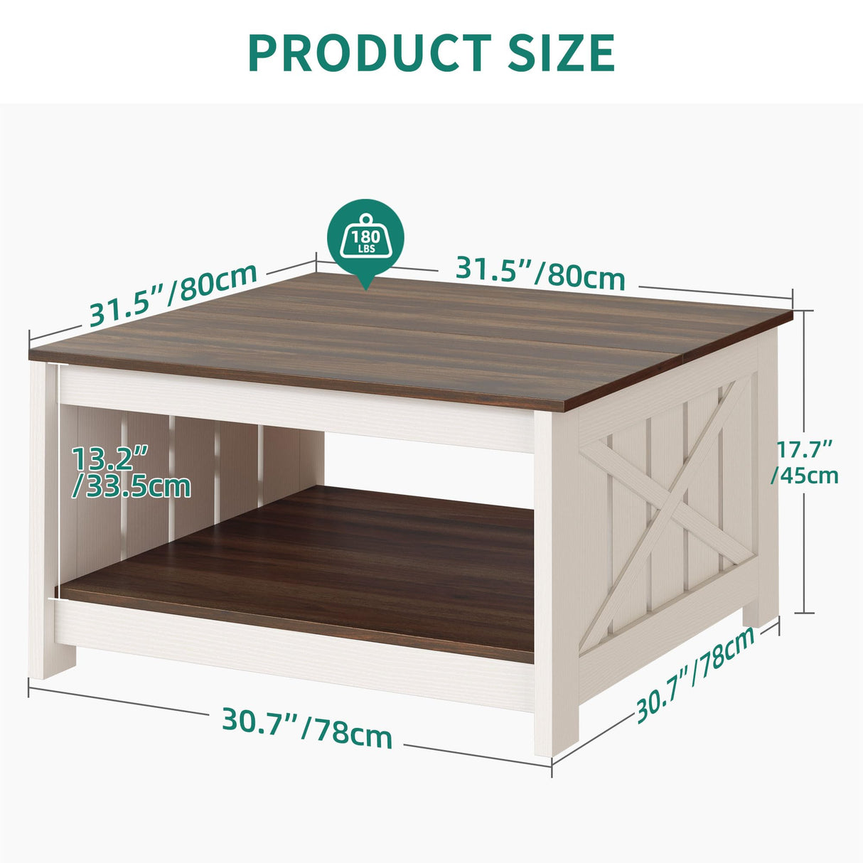 YITAHOME Coffee Table Farmhouse Coffee Table with Storage Rustic Wood Cocktail Table, Square Coffee Table for Living Meeting Room with Half Open Storage Compartment, Brown with White YITAHOME