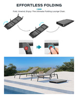Aluminum Chaise Lounge Ourdoor - Foldable & Assemble Free Outdoor Lounge Chair with 5 Adjustable Backrest, Patio Lounge Chair for Outside Poolside Beach Pool, Grey Ciokea
