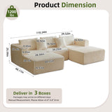 110" Modular Sectional Couch with 2 Movable Ottoman, Cloud Sofa Couches for Living Room, U Shaped Deep Seat Boneless Sofa,Luxury Corduroy Fabric, No Assembly Required White Veloflow