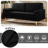 Thctvous 65" Loveseat Sofa with 2 Pillows, Comfy Love Seat Cuches with Gold Legs,Velvet Small Couchs for Living Room Bedroom Office Apartment,Mid Century Modern Couch (Black) Thctvous