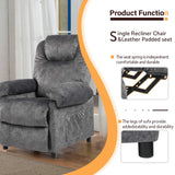 KCREAM Grey Overstuffed Massage Recliner Chair Living Room Chairs for Adults with Side Pockets Fabric Manual Small Recliner with Heating Push Back Recliner Single Sofa Chair KCREAM