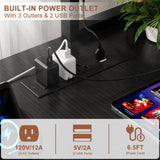 Aheaplus L Shaped Gaming Desk with Power Outlets & LED Lights, Small L- Shaped Desk Computer Corner Desk with Monitor Stand & Storage Shelf, Home Office Desk Writing Desk with Storage Bag, Black Aheaplus