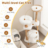 Tangkula Cat Tree for Indoor Cats, Solid Wood Modern Cat Tower with Top Cattail Basket Cat Bed, Side Perch, Large Platform & Cat Condo, Cute Cat Tree with Scratching Posts for Large Cats (49 Inch) Tangkula